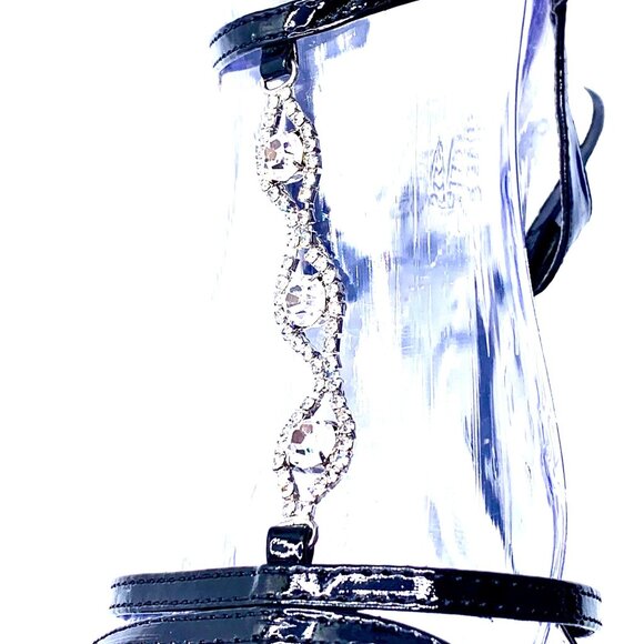 Black Rhinestone Stiletto Heels T- Strap Design Crystal Embellishments Size 7.5 - Picture 5 of 11